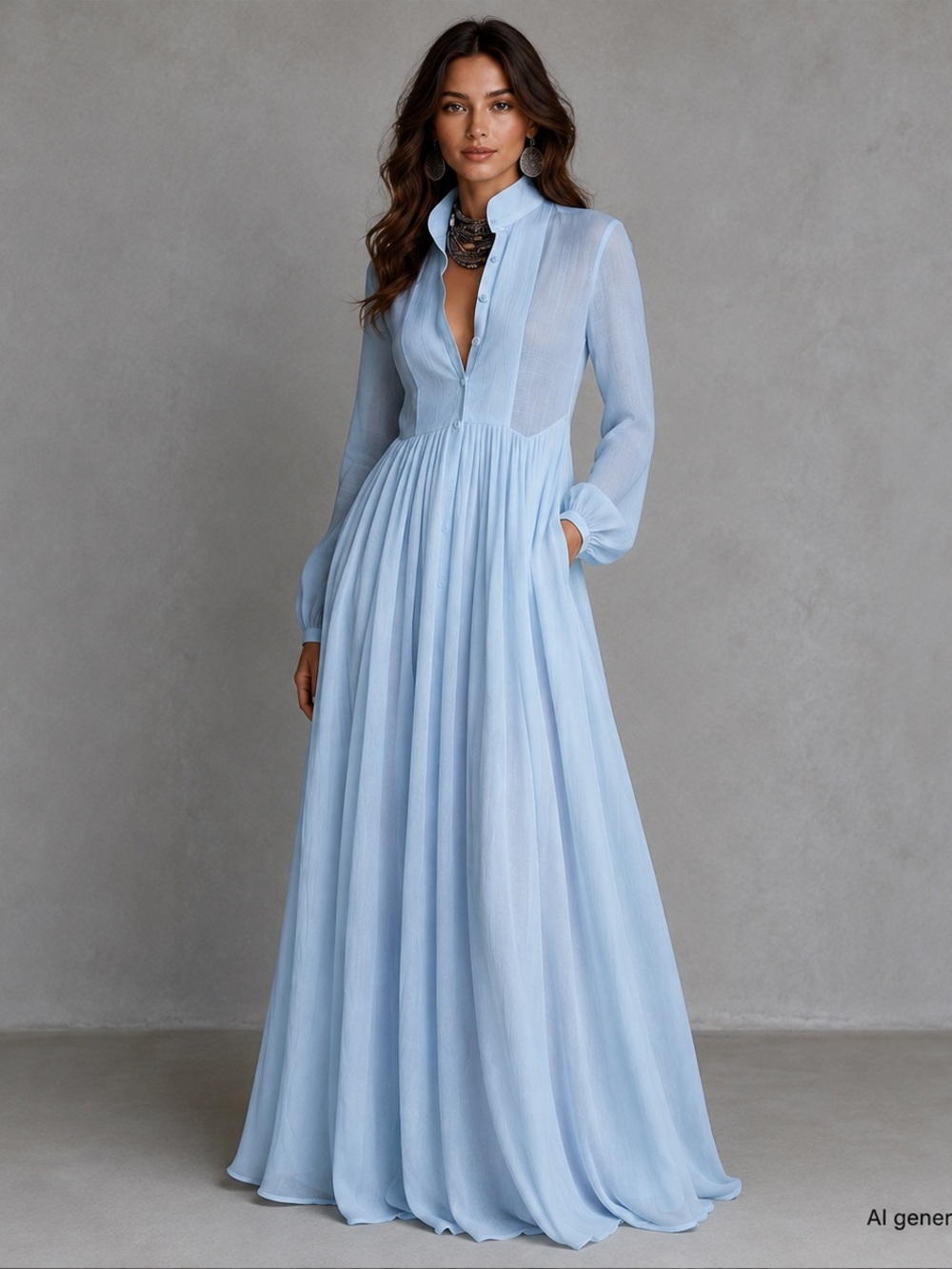 NWOT Light Blue Long Sleeve Maxi Dress